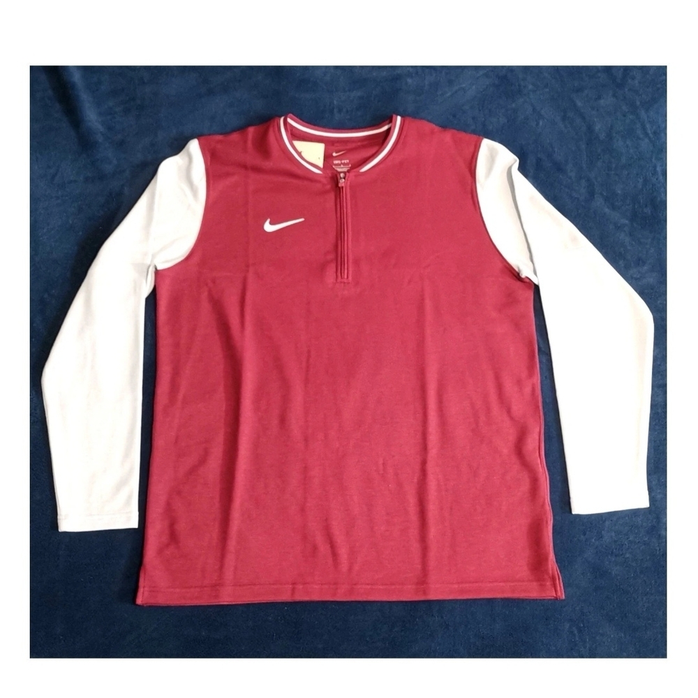 Nike🔥Mens / SIZE: L / Long Sleeve 1/4 Zip Maroon GREY/ RED art. FJ9549-669